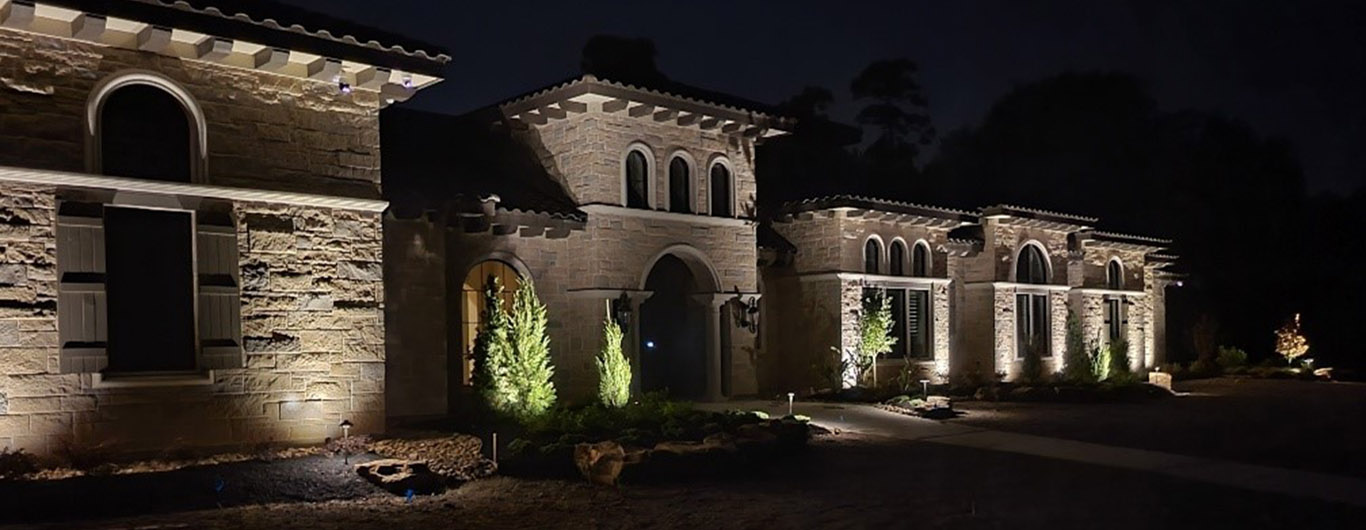 outdoor night lighting, landscaping design, YardBirds Landscaping and Design.