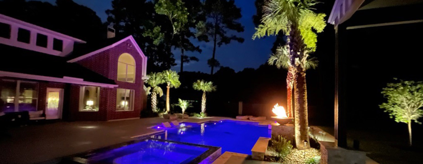 outdoor night lighting, landscaping design, YardBirds Landscaping and Design.